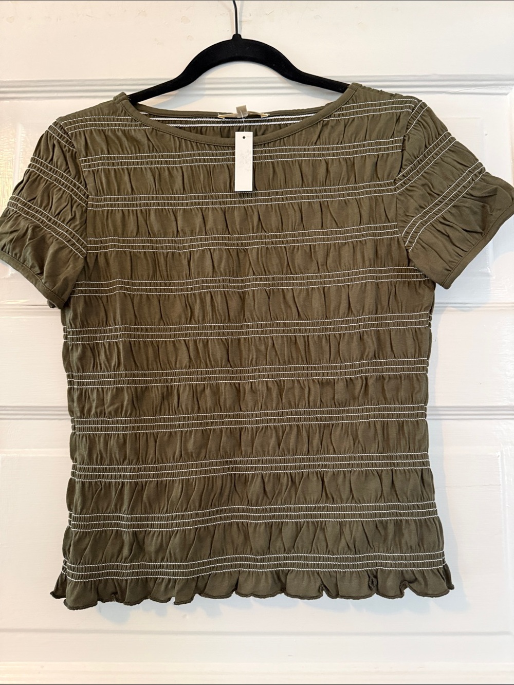 Madewell Olive Short Sleeve Textured Ruched Tee